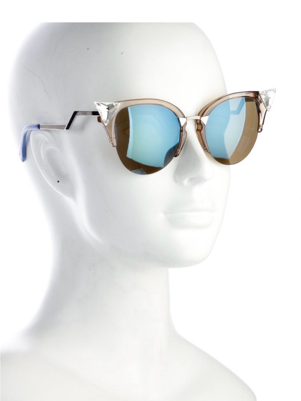 Fendi Cat Eye Sunglasses - Blue Mirror Lenses with Case